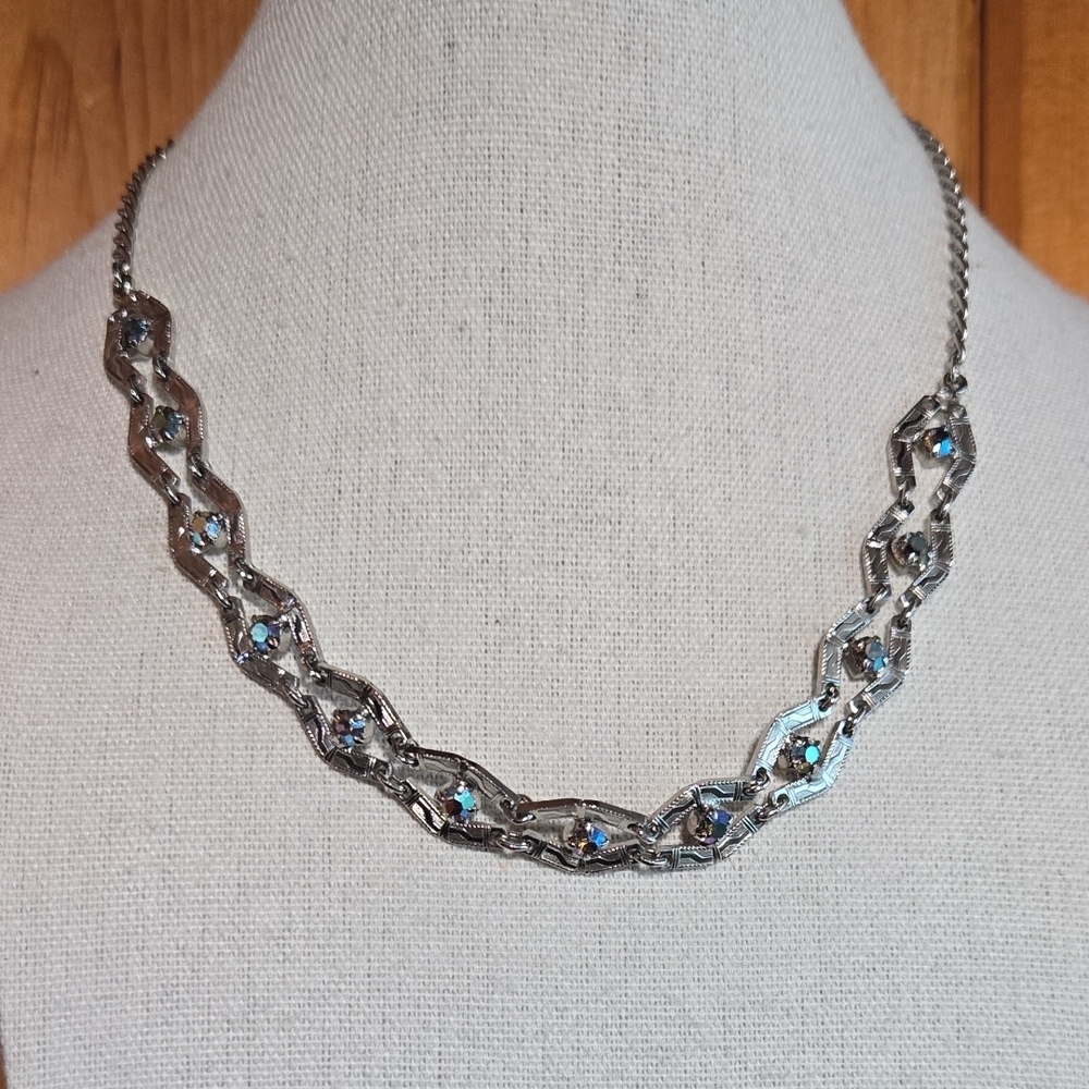 Art Deco Design Aurora Borealis Stone Necklace